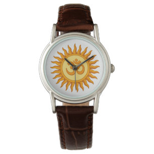 Om Symbol in Radiant Sun Spiritual Hindu Design Watch