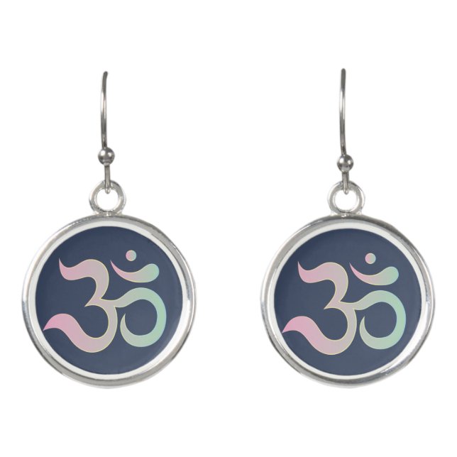Om symbol in Sanskrit pastel pink green blue Earrings (Front)