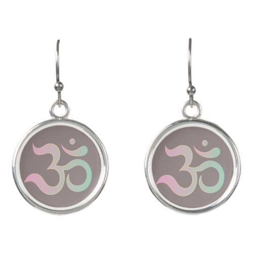 Om symbol in Sanskrit pastel pink green mauve Earrings