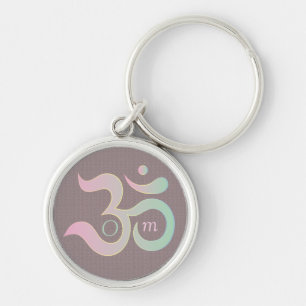Om symbol in Sanskrit pastel pink green mauve Keychain