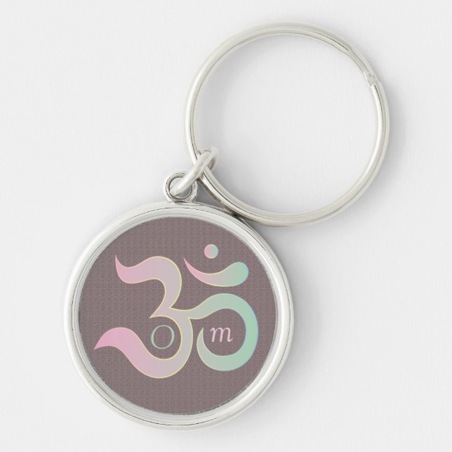 Om symbol in Sanskrit pastel pink green mauve Keychain (Front)