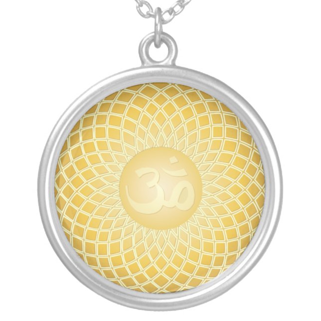 Om Symbol in spirograph Silver Plated Necklace (Front)