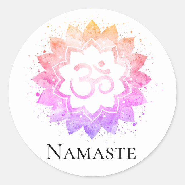 *~* OM Symbol Lotus Flower Mandala Spiritual Classic Round Sticker (Front)