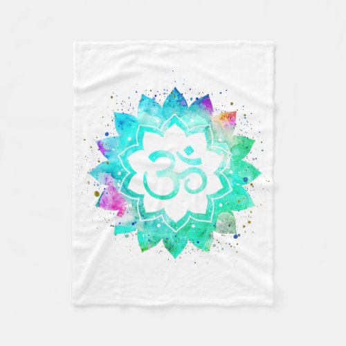  Om Symbol Lotus Flower Mandala White New Age Fleece Blanket