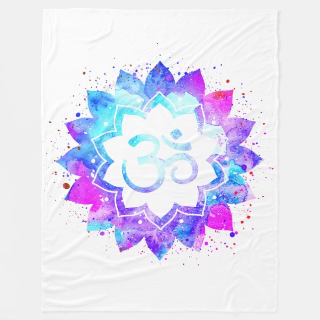 *~* OM Symbol Lotus Flower Mandala White New Age Fleece Blanket (Front)