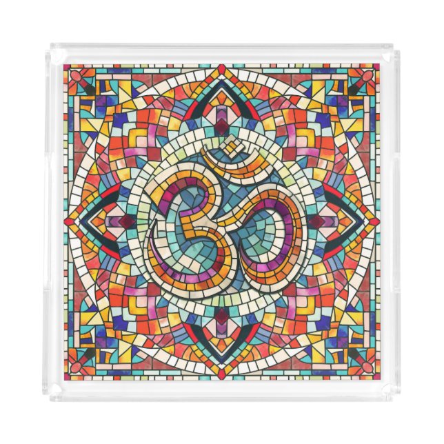 OM Symbol Lotus Mandala Mosaic Acrylic Tray (Front)