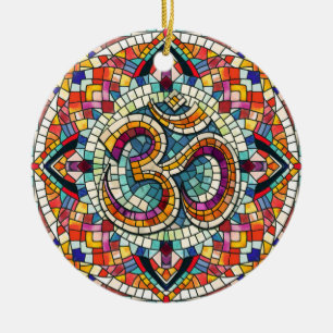 OM Symbol Lotus Mandala Mosaic Ceramic Ornament