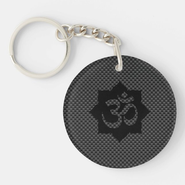 OM Symbol Lotus Spirituality Carbon Fiber Decor Keychain (Front)