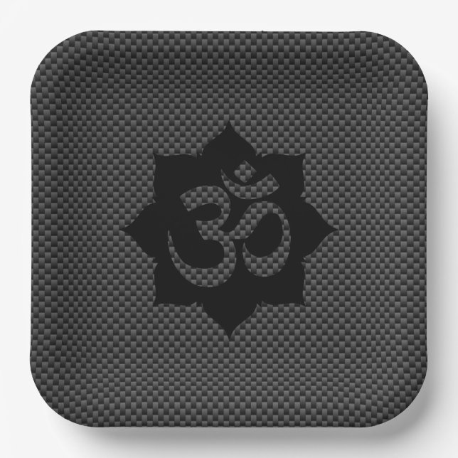 OM Symbol Lotus Spirituality Carbon Fiber Decor Paper Plates (Front)