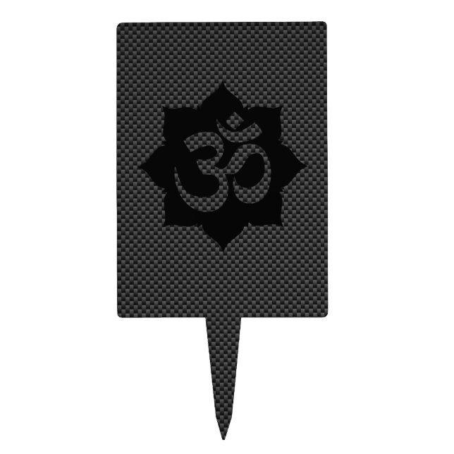 OM Symbol Lotus Spirituality in Carbon Fiber Style Cake Topper (Front)