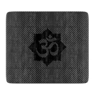 OM Symbol Lotus Spirituality in Carbon Fiber Style Cutting Board