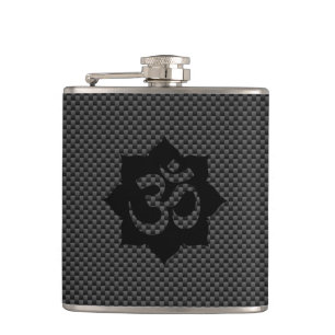 OM Symbol Lotus Spirituality in Carbon Fiber Style Hip Flask