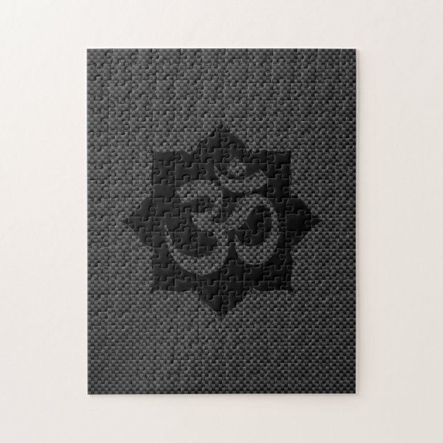 OM Symbol Lotus Spirituality in Carbon Fiber Style Jigsaw Puzzle (Vertical)