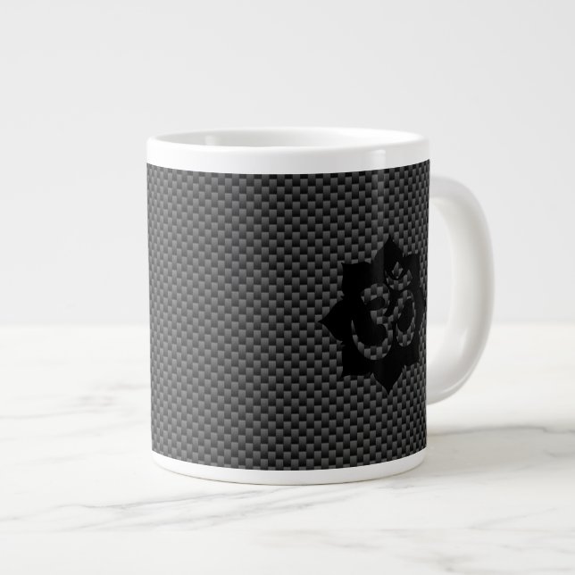 OM Symbol Lotus Spirituality in Carbon Fiber Style Large Coffee Mug (Front Right)