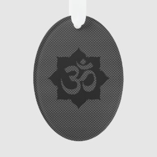 OM Symbol Lotus Spirituality in Carbon Fiber Style Ornament