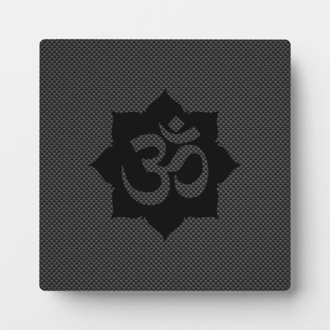 OM Symbol Lotus Spirituality in Carbon Fiber Style Plaque (Front)