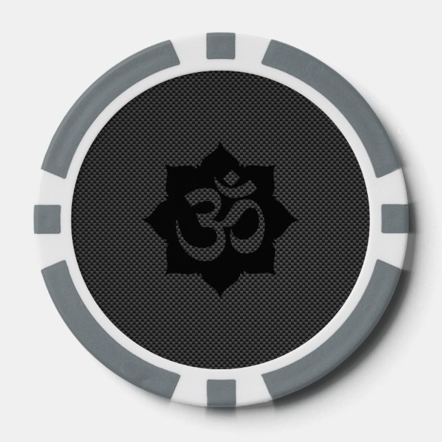 OM Symbol Lotus Spirituality in Carbon Fiber Style Poker Chips (Front)