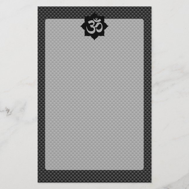 OM Symbol Lotus Spirituality in Carbon Fiber Style Stationery (Front)