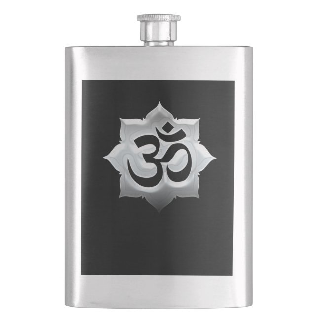 OM Symbol Lotus Spirituality Yoga Crest Flask (Front)