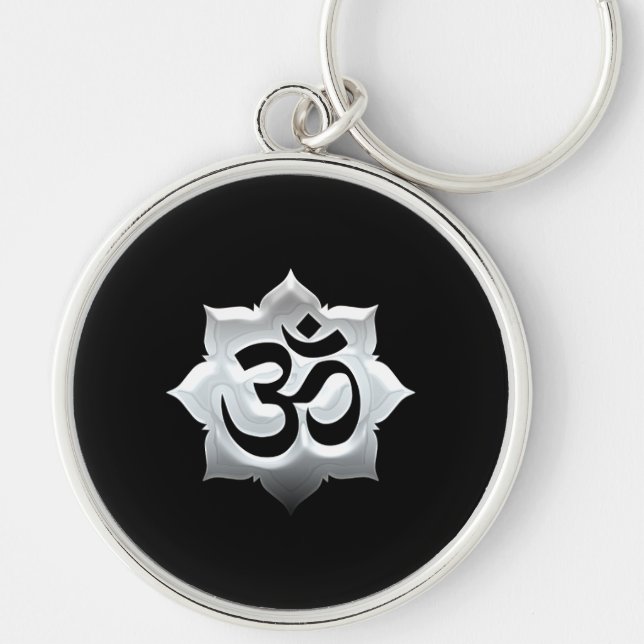 OM Symbol Lotus Spirituality Yoga Crest Keychain (Front)
