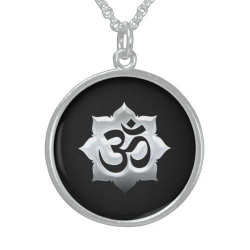 OM Symbol Lotus Spirituality Yoga Crest Sterling Silver Necklace
