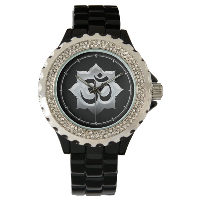 OM Symbol Lotus Spirituality Yoga Crest Watch (Front)