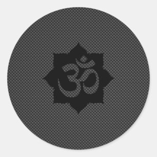 OM Symbol Lotus Spirituality Yoga in Carbon Fiber Classic Round Sticker
