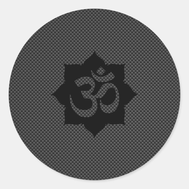 OM Symbol Lotus Spirituality Yoga in Carbon Fiber Classic Round Sticker (Front)
