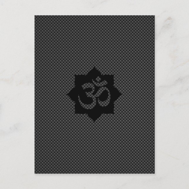 OM Symbol Lotus Spirituality Yoga in Carbon Fiber Postcard (Front)