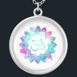*~* OM Symbol . Lotus Watercolor  Mandala Aum Silver Plated Necklace<br><div class="desc">* Energetically Enhanced - An OM Symbol Lotus Watercolor Mandala on a black background.* ROUND White background and colorful watercolor. Silver plated. It can be Zen , Esoteric , New Age , Metaphysical , and Spiritual helping with meditation and mindfulness. Here for you is a strikingly beautiful new age metaphysically...</div>