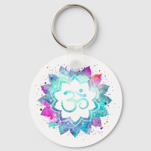  OM Symbol Lotus Watercolor  Mandala Keychain