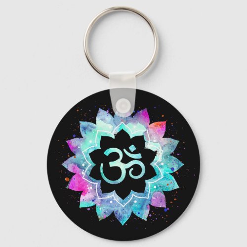  OM Symbol Lotus Watercolor  Mandala Keychain