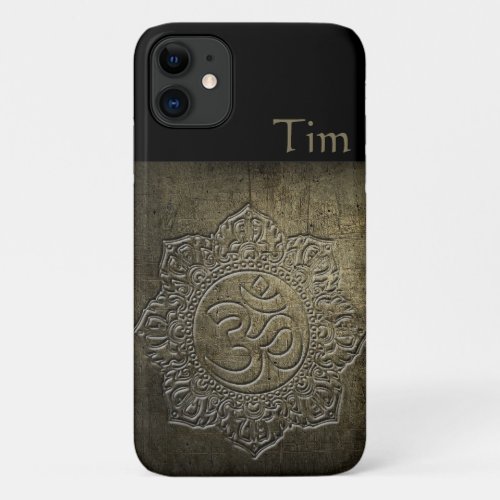 OM Symbol Mandala Bronze Metal effect 1 W USB Wood iPhone 11 Case