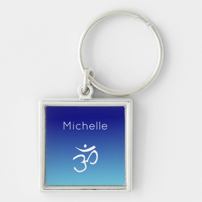 Om Symbol Monogram Blue and Teal Keychain (Front)