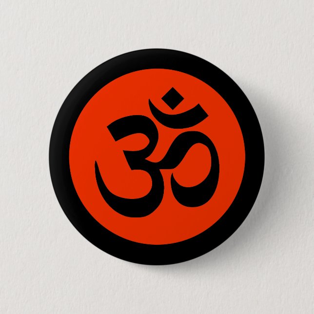 Om Symbol on Black and Orange Badge Button (Front)