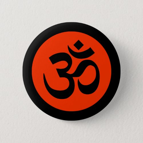 Om Symbol on Black and Orange Badge Button