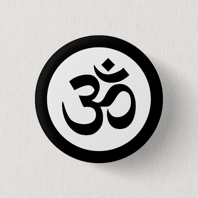 Om Symbol on Black and White Badge Button (Front)