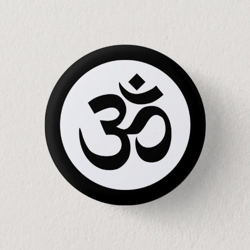 Om Symbol on Black and White Badge Button