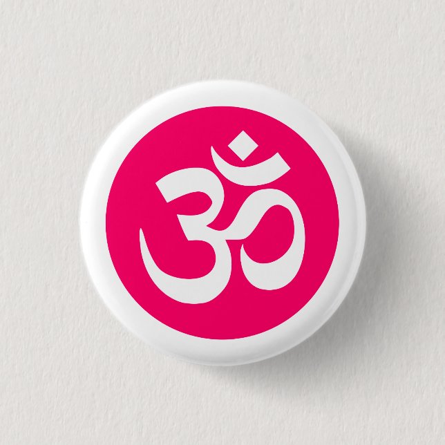 Om Symbol on White and Pink Badge Pinback Button (Front)