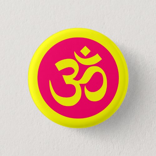 Om Symbol on Yellow and Pink Badge Pinback Button