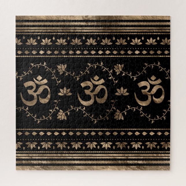 OM symbol ornament - black and gold Jigsaw Puzzle (Vertical)