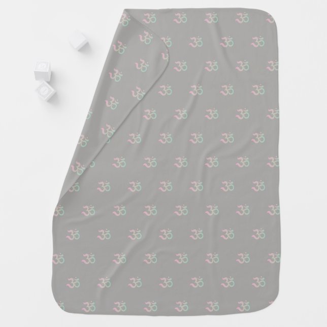 Om symbol pattern Sanskrit pastel pink green gray Baby Blanket (In Situ)