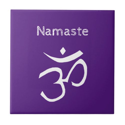 Om Symbol Purple and White Namaste Ceramic Tile