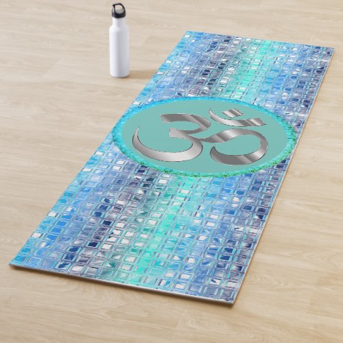 OM Symbol Shimmery Blue Dreamy Tiles Yoga Mat