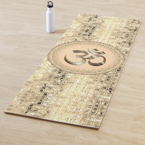 OM Symbol Shimmery Gold Tiles Yoga Mat