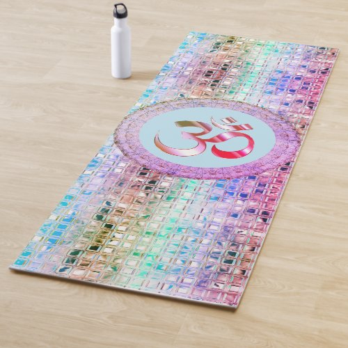OM Symbol Shimmery Rainbow Tiles Yoga Mat