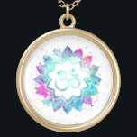 *~* OM Symbol Watercolor  Mandala Aum Lotus Gold Plated Necklace<br><div class="desc">* Energetically Enhanced - An OM Symbol Lotus Watercolor Mandala on a black background.* ROUND White background and colorful watercolor. GOLD plated. It can be Zen , Esoteric , New Age , Metaphysical , and Spiritual helping with meditation and mindfulness. Here for you is a strikingly beautiful new age metaphysically...</div>