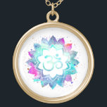 *~* OM Symbol Watercolor  Mandala Aum Lotus Gold Plated Necklace<br><div class="desc">* Energetically Enhanced - An OM Symbol Lotus Watercolor Mandala on a black background.* ROUND White background and colorful watercolor. GOLD plated. It can be Zen , Esoteric , New Age , Metaphysical , and Spiritual helping with meditation and mindfulness. Here for you is a strikingly beautiful new age metaphysically...</div>