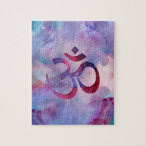 Om Symbol Watercolor Purples Jigsaw Puzzle