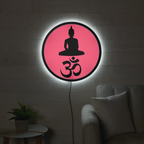 Om Symbol with Buddha Figure Buddhist LED Sign